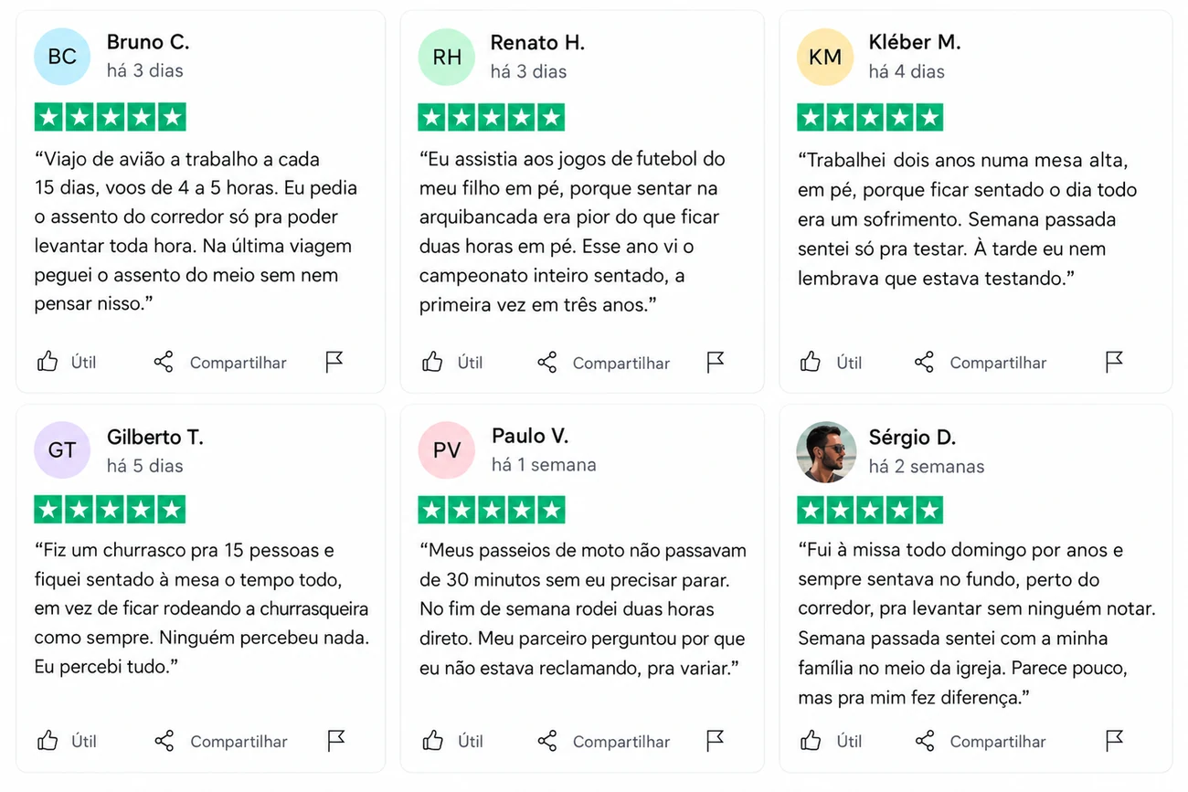 Seis avaliações de clientes, todas com cinco estrelas